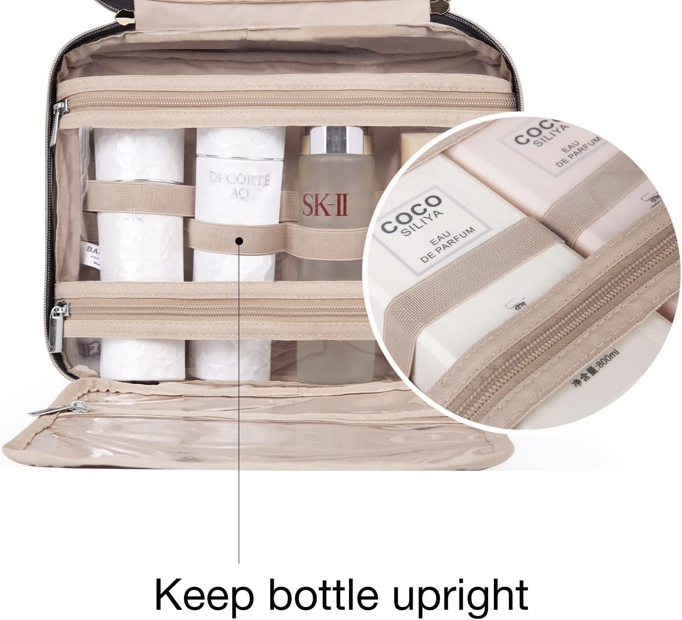 Toiletry Bag Travel Bag with Hanging Hook, Water-resistant Makeup Cosmetic Bag Travel Organizer for Accessories, Shampoo, Full-size Container, Toiletries (Black, Medium) - Image 3