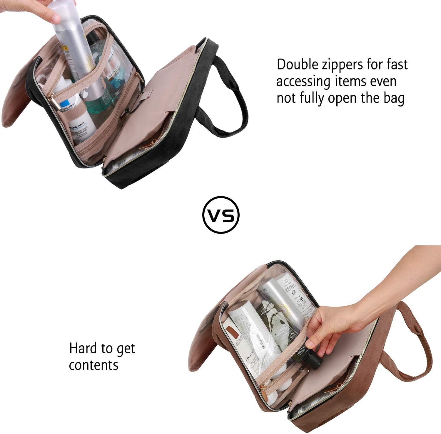 Toiletry Bag Travel Bag with Hanging Hook, Water-resistant Makeup Cosmetic Bag Travel Organizer for Accessories, Shampoo, Full-size Container, Toiletries (Black, Medium) - Image 6