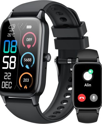 Smart Watch for Men Women, 1.57" Smartwatch (Answer/Make Call) , Fitness Tracker with 110+ Sport Modes, Heart Rate/Sleep Monitor, IP68 Waterproof, Bluetooth Calls, Smartwatches for Android iOS Black