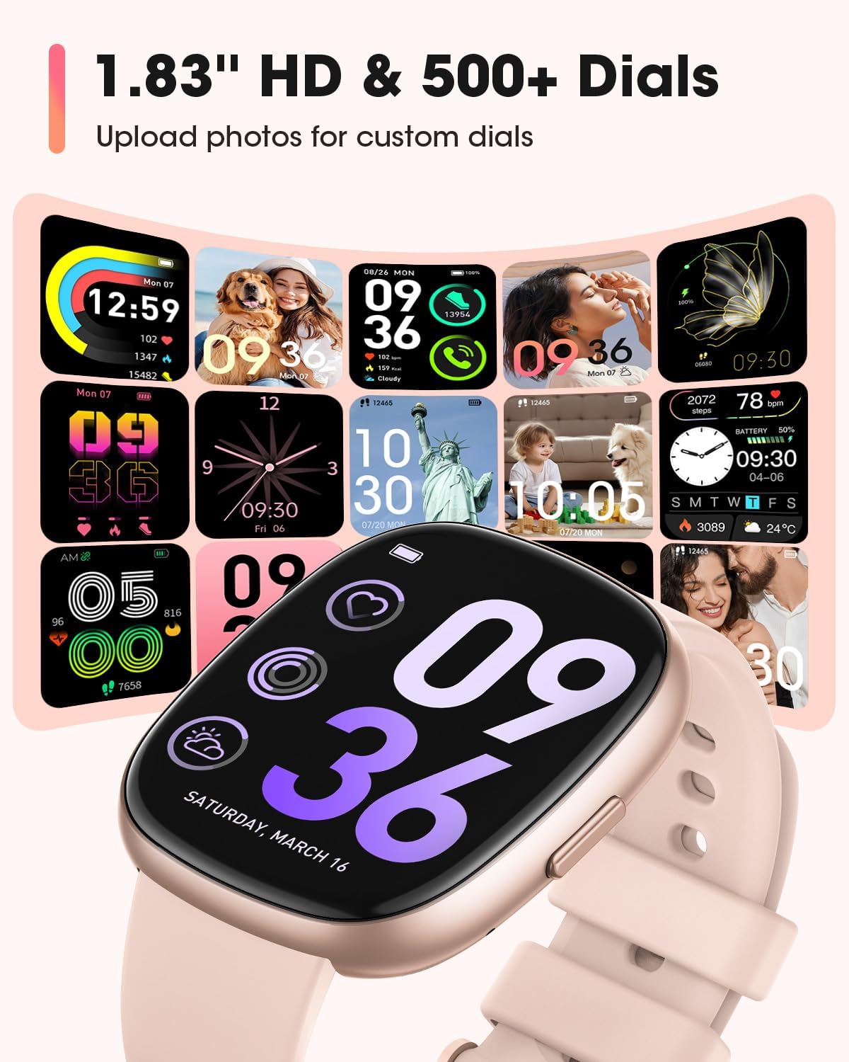 Smart Watches for Women Men with Call: Fitness Trackers with 24-Hour Heart Rate SpO2 Sleep Monitor 5ATM Waterproof 120+ Sport Mode Watches for Women gift Compatible with iPhone Android Phones(3 Bands) - Image 7