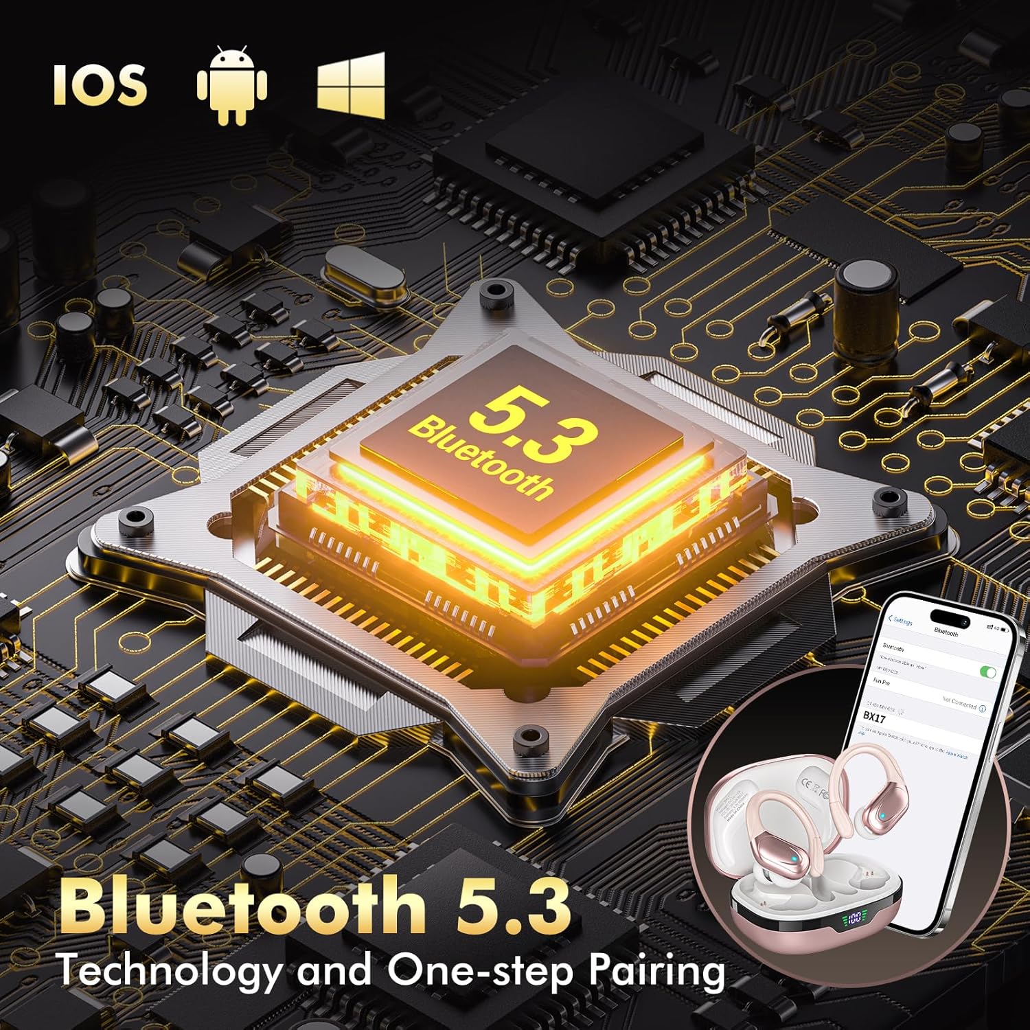 Wireless Earbuds Bluetooth Headphones 80hrs Playback Ear Buds Power Display with Noise Canceling Mic Headsets for Sports/Workout/Running Rose Gold - Image 4