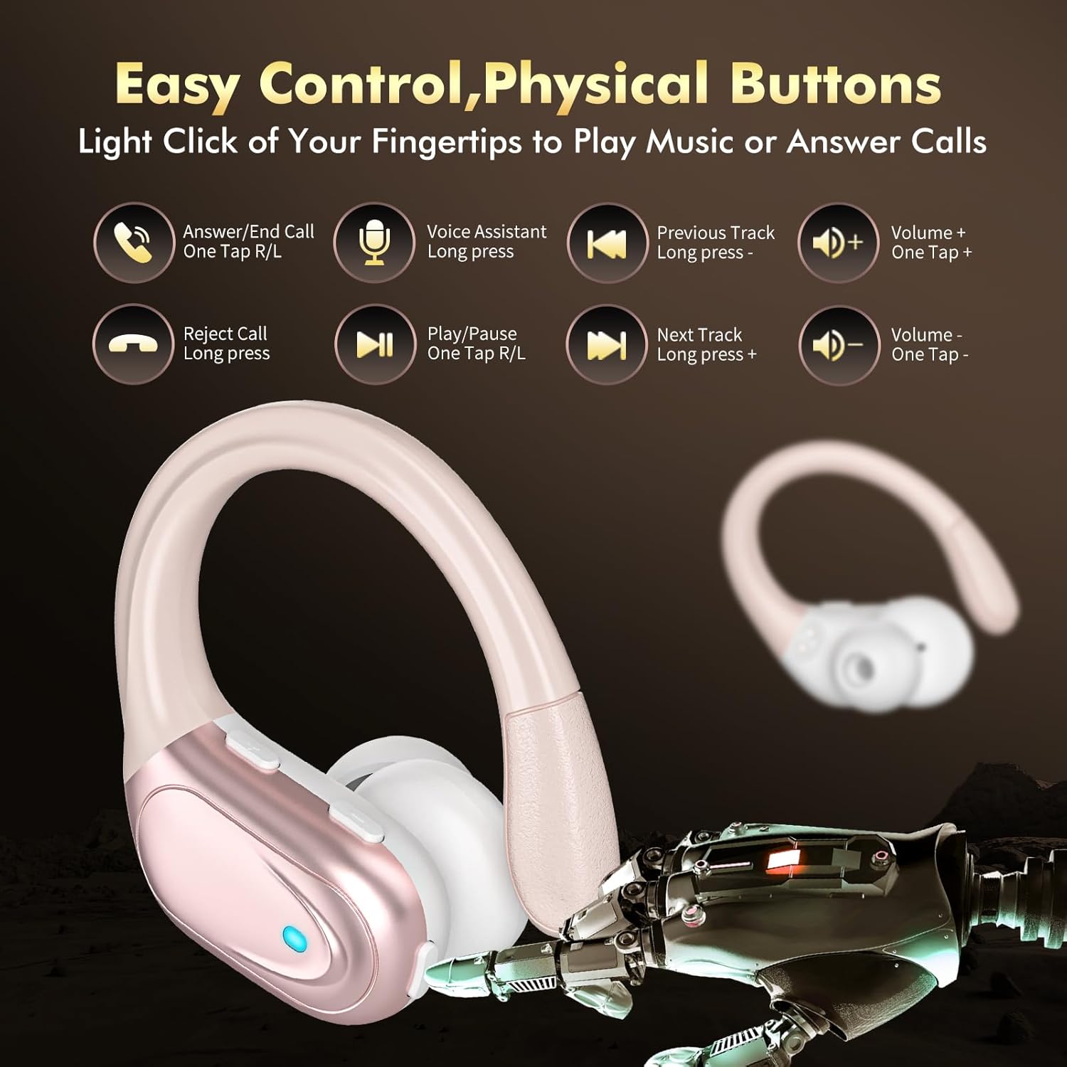 Wireless Earbuds Bluetooth Headphones 80hrs Playback Ear Buds Power Display with Noise Canceling Mic Headsets for Sports/Workout/Running Rose Gold - Image 6